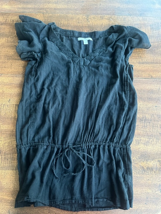Old Navy Tops - Y2K Old Navy Black Gauze Peasant Boho Cotton Top Tie Waist Flutter Sleeve Medium